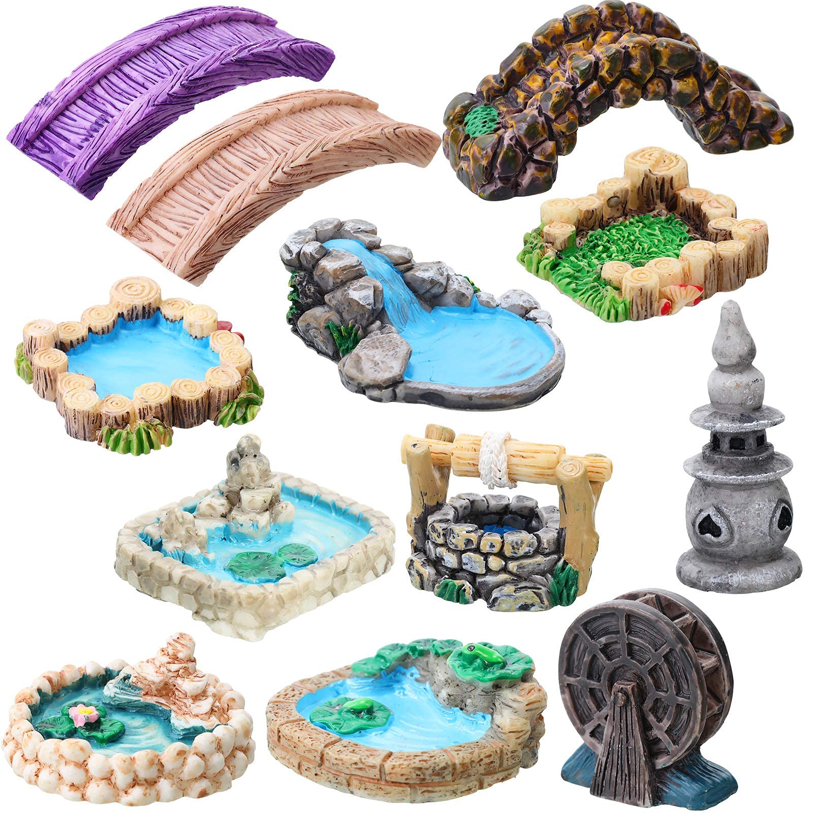 HASTHIP Miniature Garden Bridge Figurines Mini Resin Lighthouse Water Well Fairy Garden Accessories (White, 12 Pieces, Free Size) HASTHIP Miniature Garden Bridge Figurines Mini Resin Lighthouse Water Well Fairy Garden Accessories (White, 12 Pieces, Free Size)